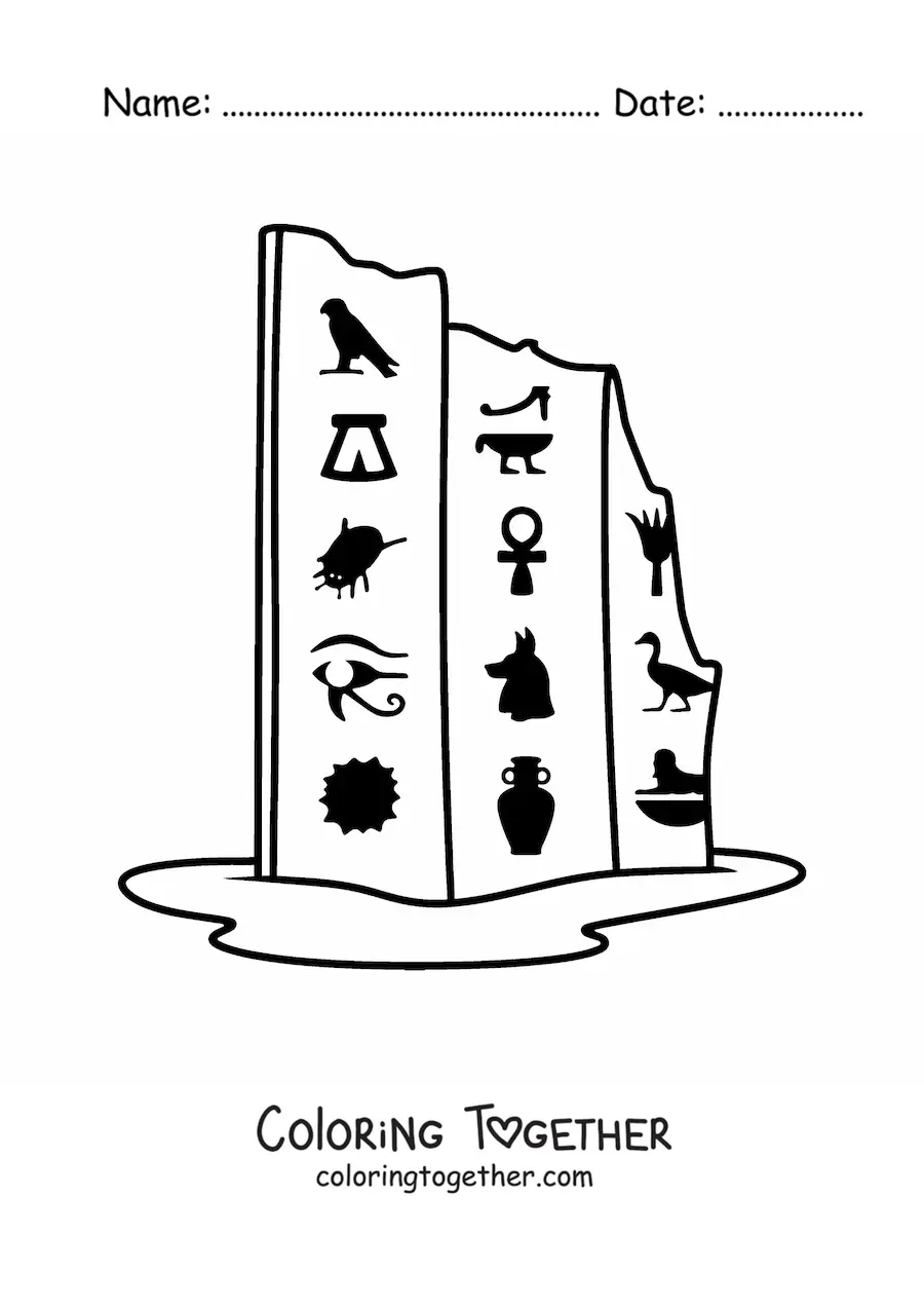 Coloring page of Egyptian hieroglyphs
