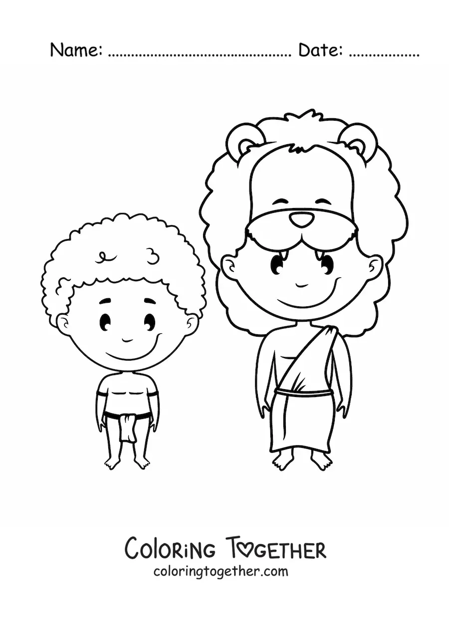 Coloring page of an African tribe boy and his father