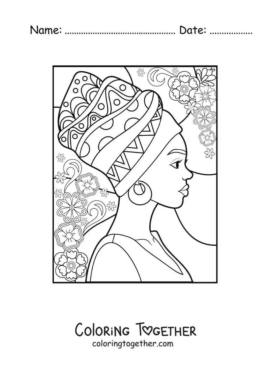 Coloring page of a cartoon African woman