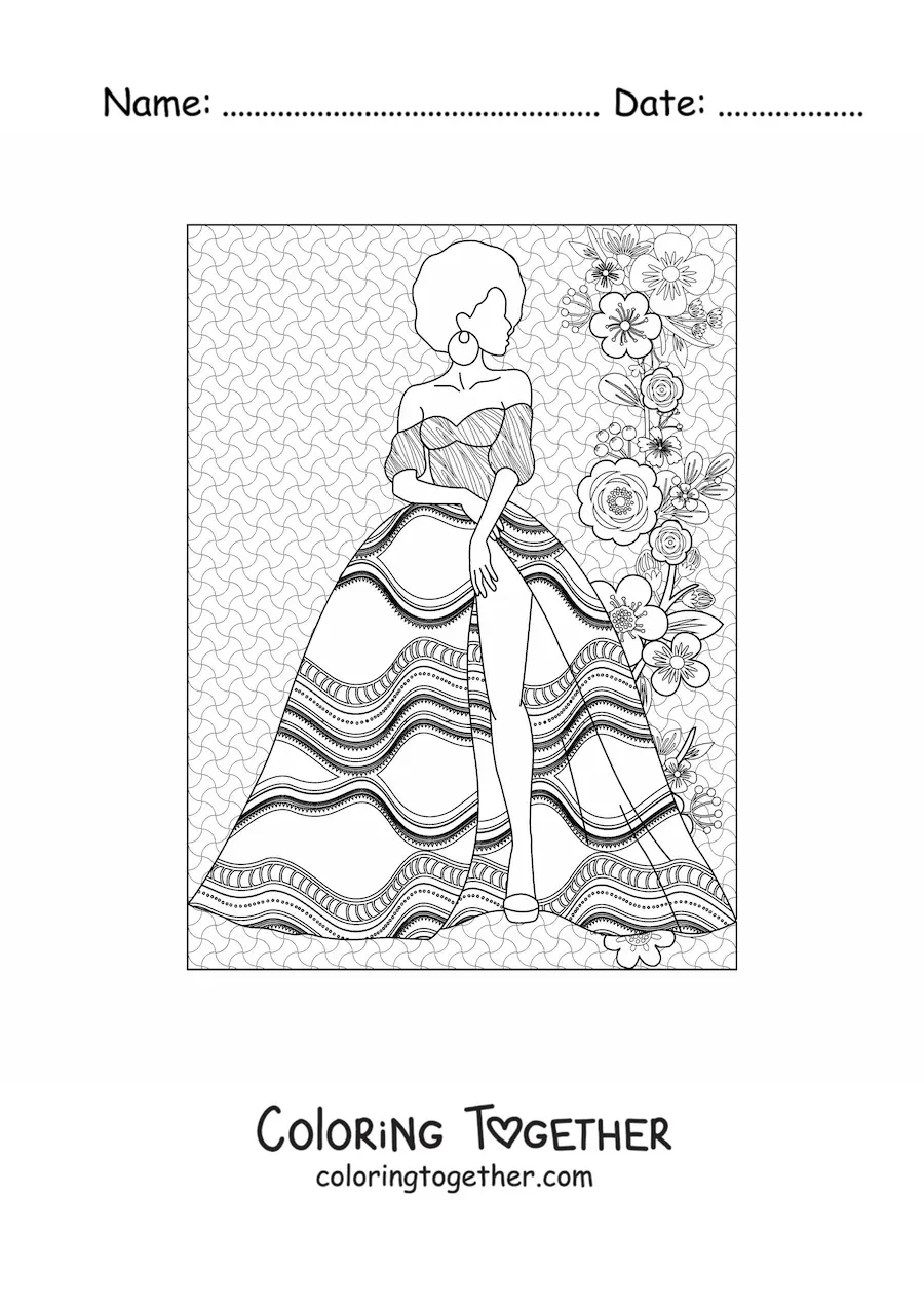 Coloring page of an African dress