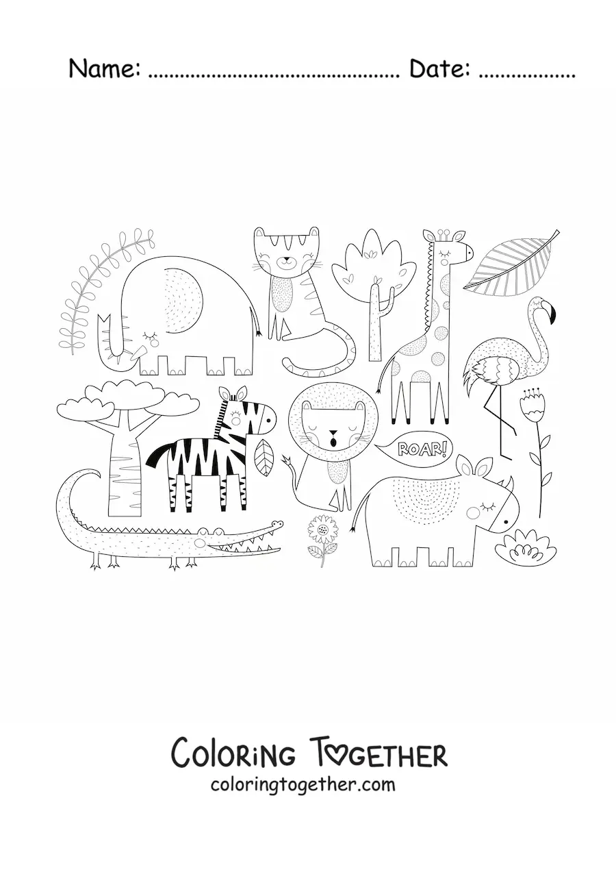 Coloring page of animals of the African savanna