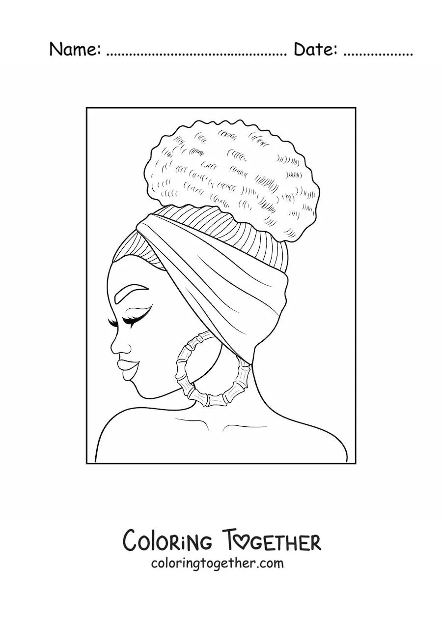 Coloring page of a beautiful African woman