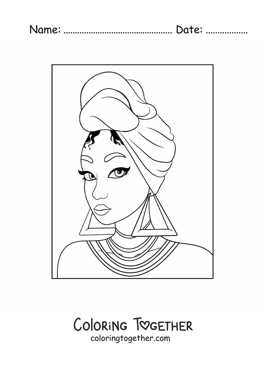 Coloring page of an African woman with a turban