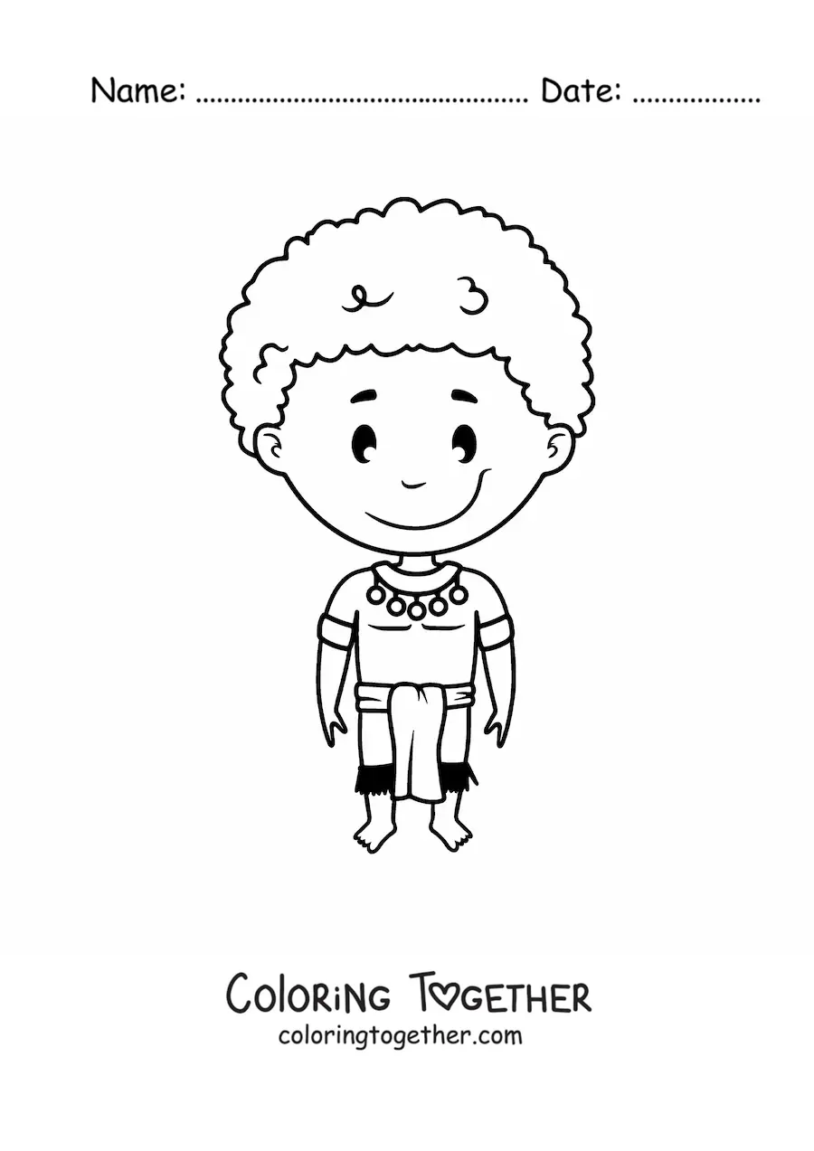 Coloring page of a cartoon African boy