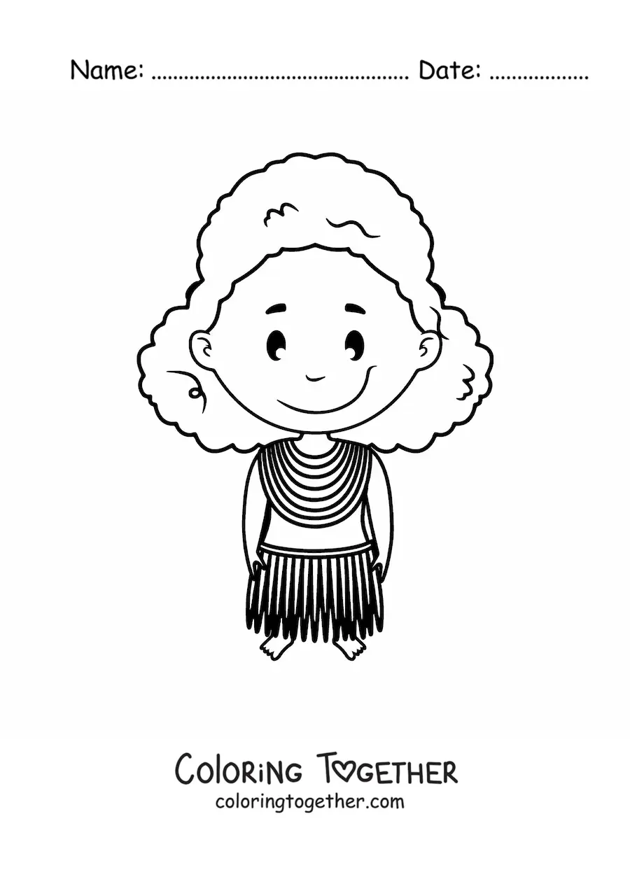 Coloring page of a cartoon African girl