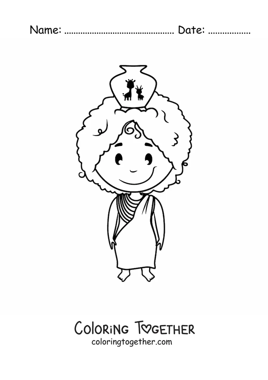 Coloring page of a cartoon African woman