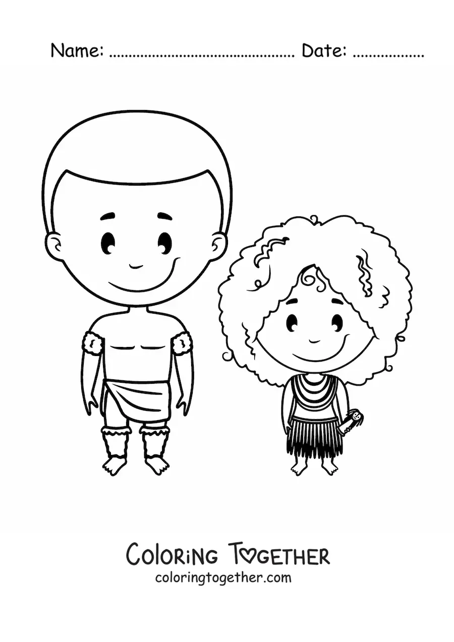 Coloring page of an African tribe girl and her father