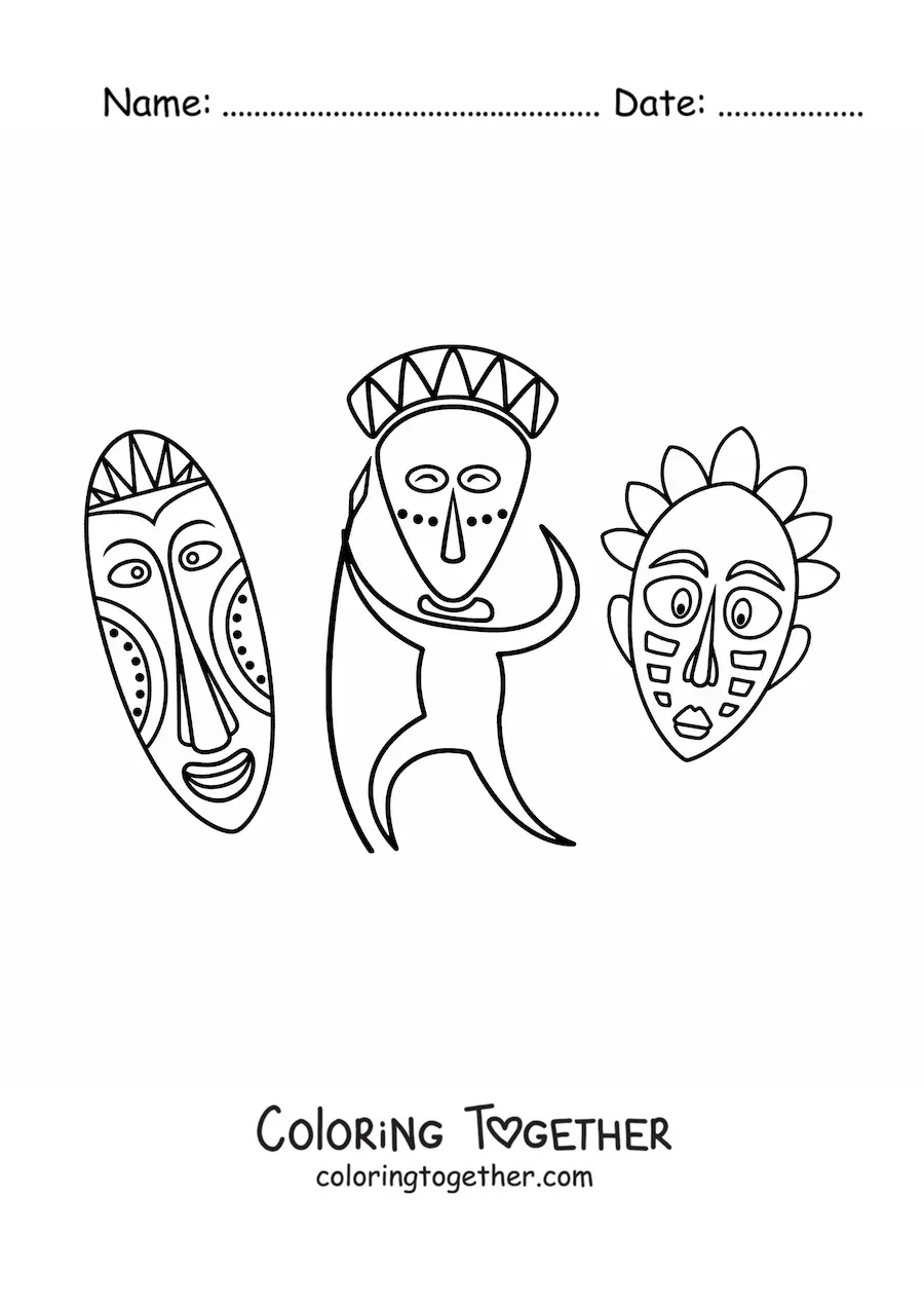 Coloring page of African masks