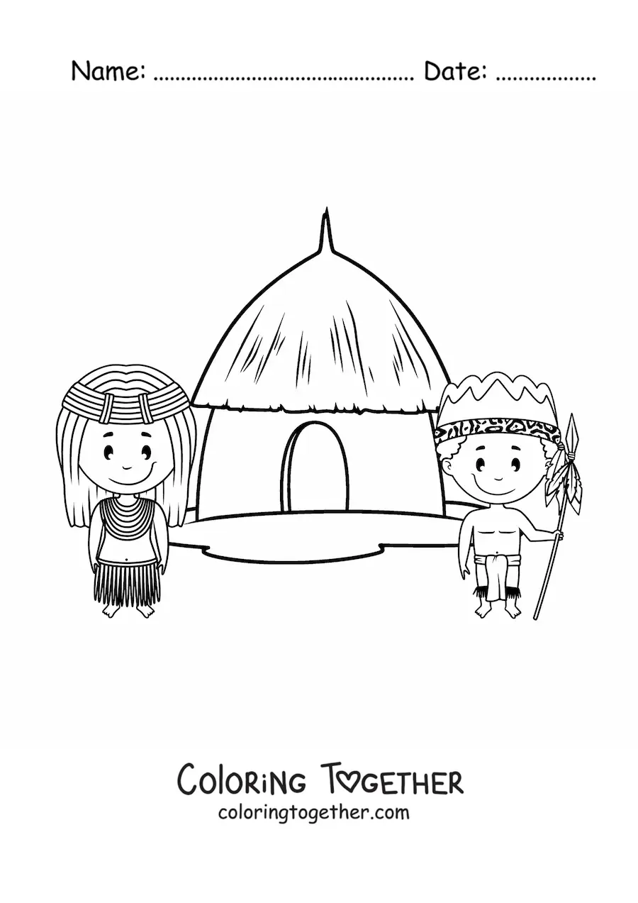 Coloring page of an African tribe hut