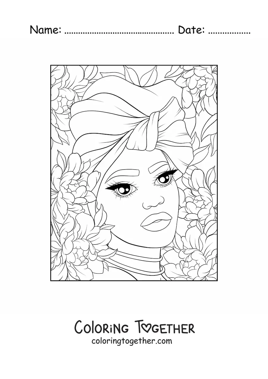 Coloring page of a beautiful African woman with a turban