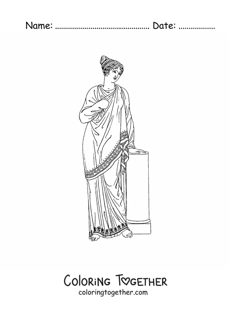 Coloring page of a woman in a Roman dress