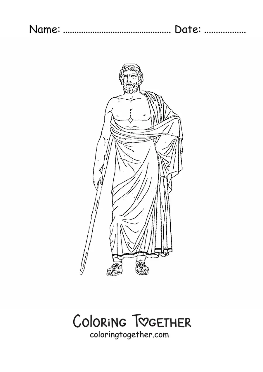 Coloring page of a man in a Roman costume