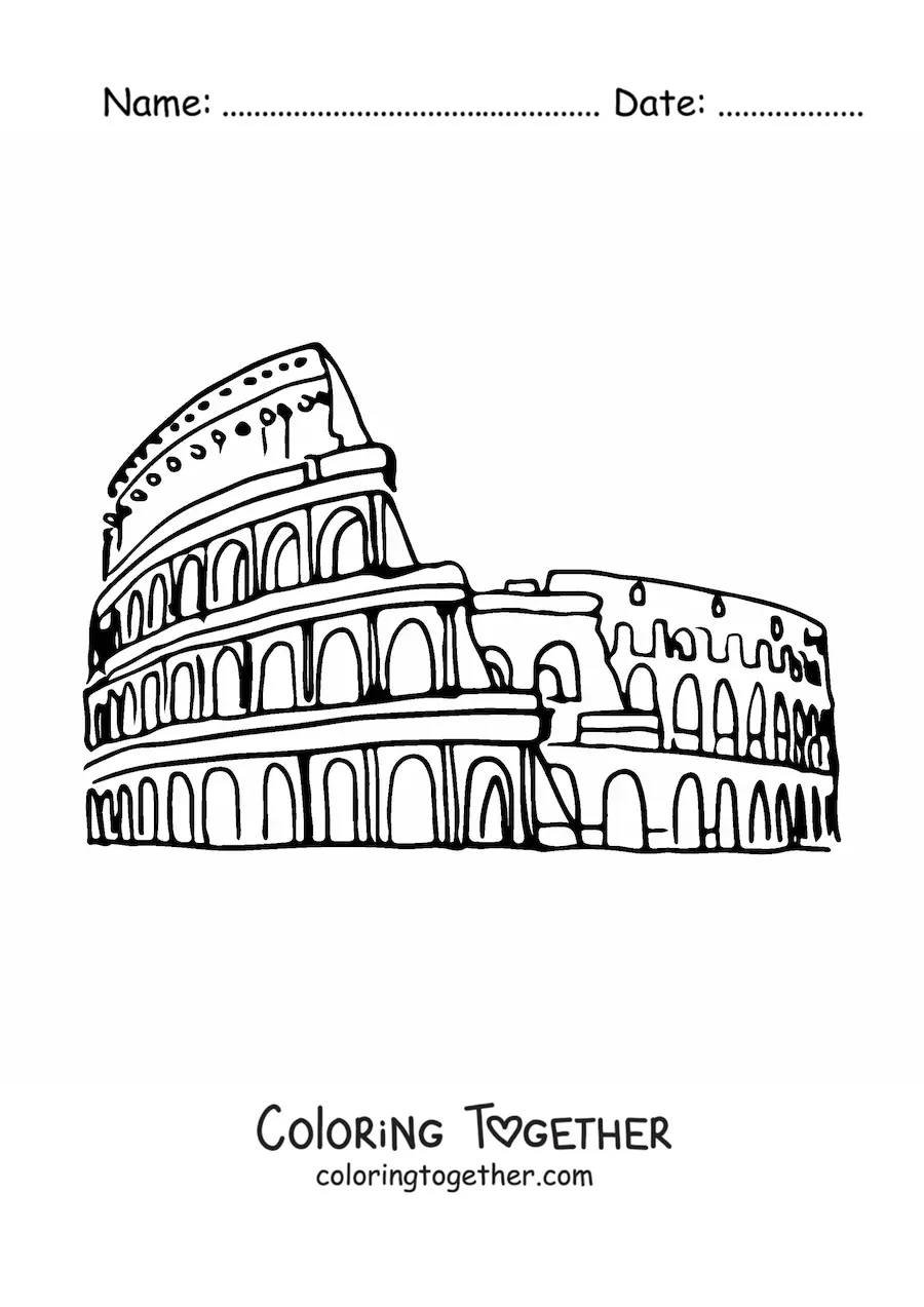 Coloring page of a Roman Colosseum