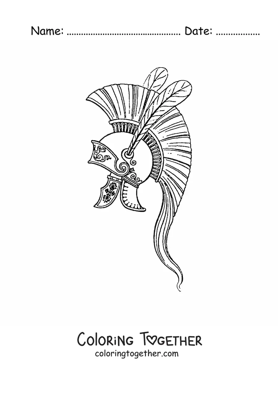 Coloring page of a realistic Roman helmet