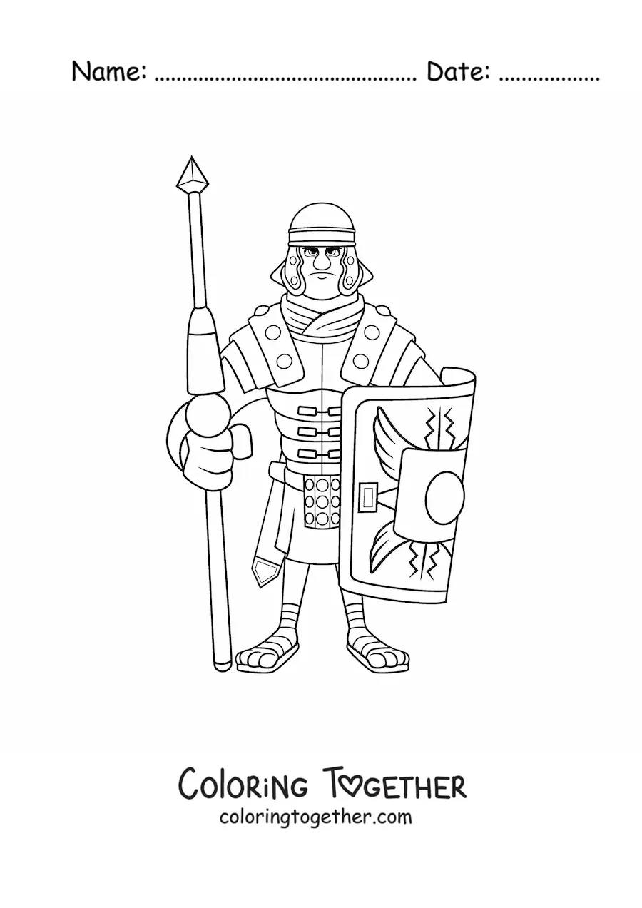 Coloring page of a cartoon Roman Empire soldier