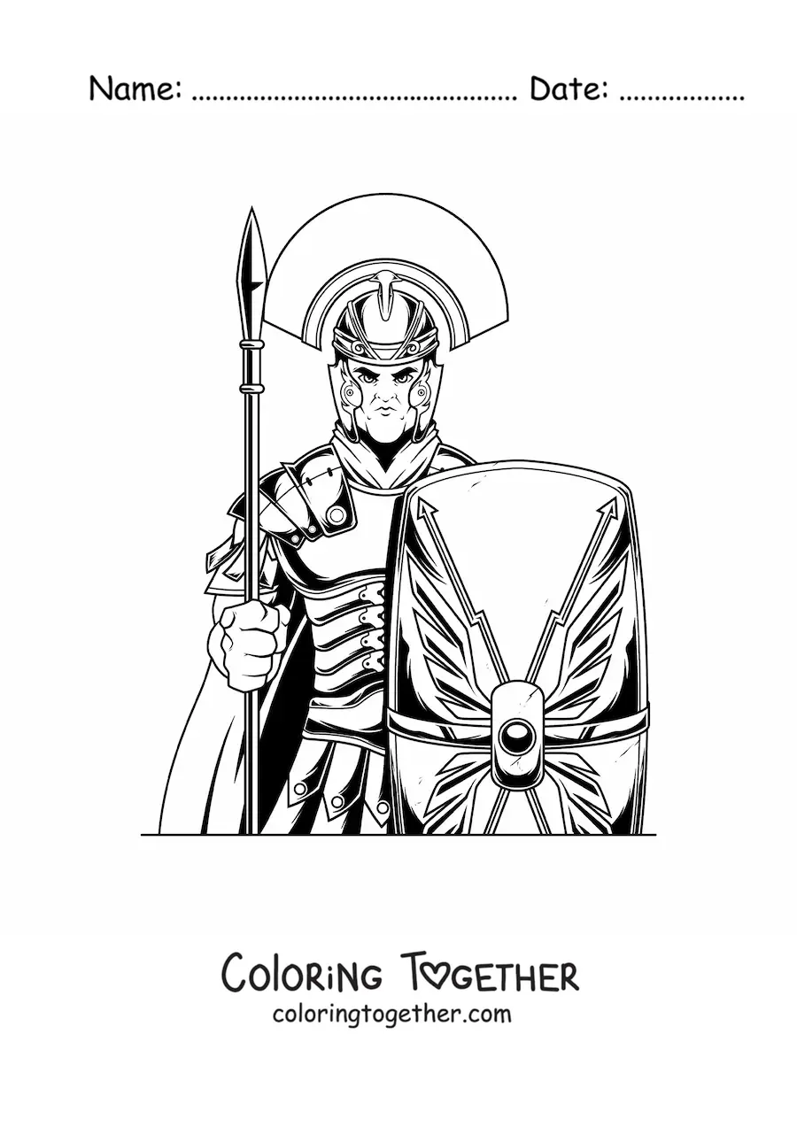 Coloring page of a Roman gladiator