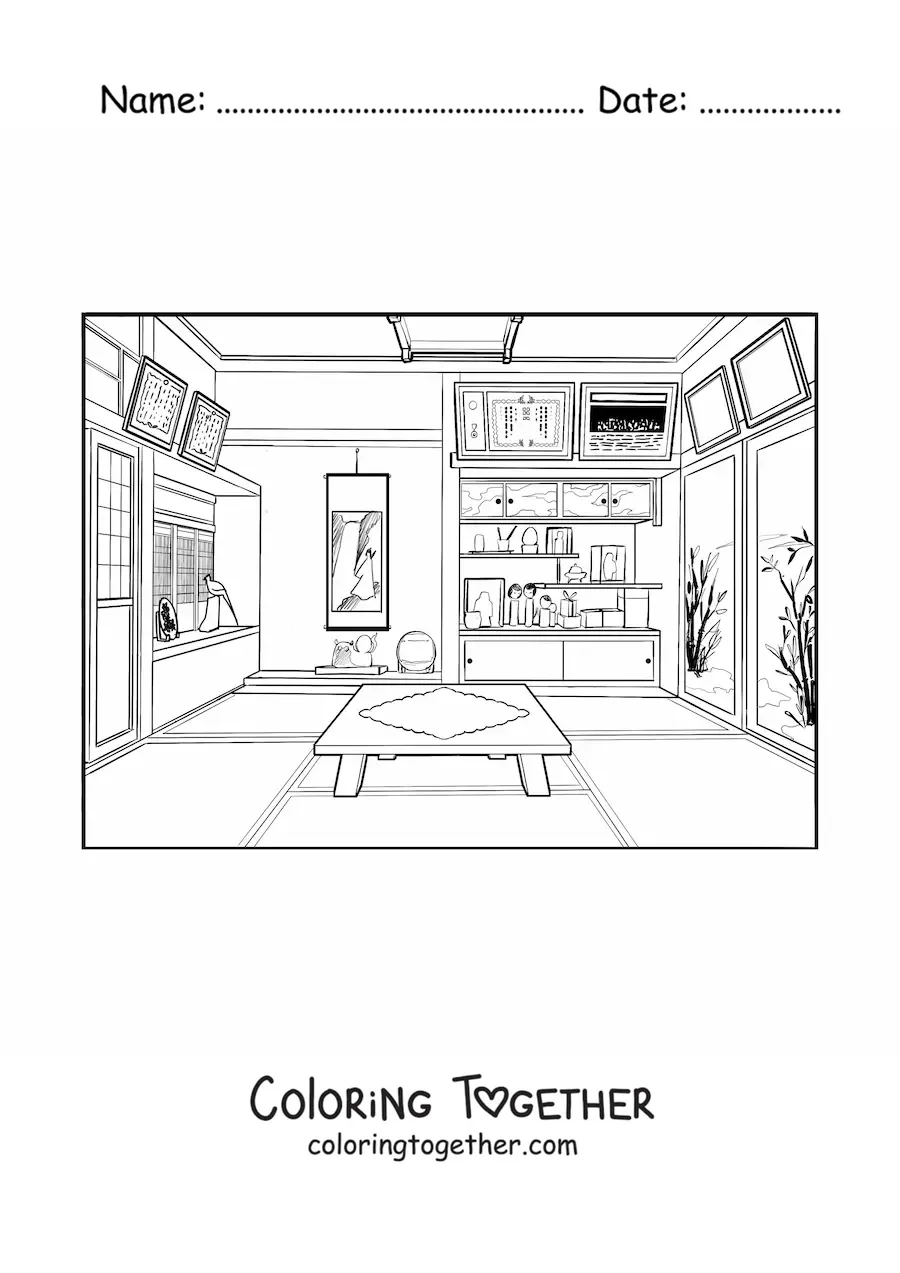 Coloring page of a Japanese house