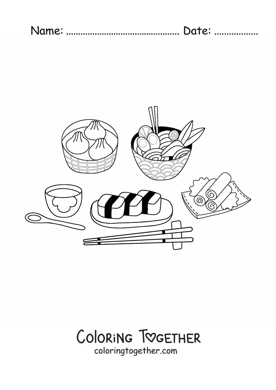 Coloring page of Japanese food