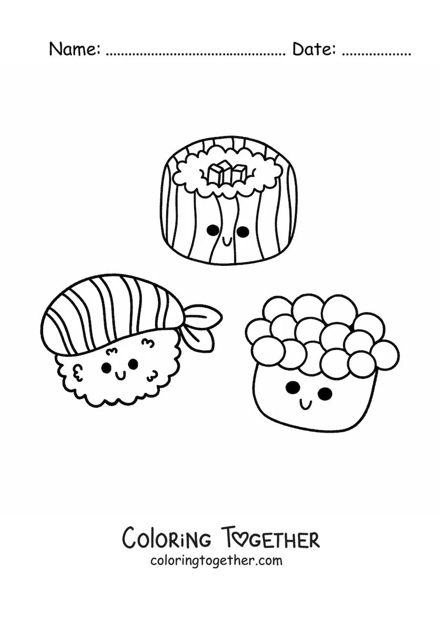 Coloring page of kawaii sushi