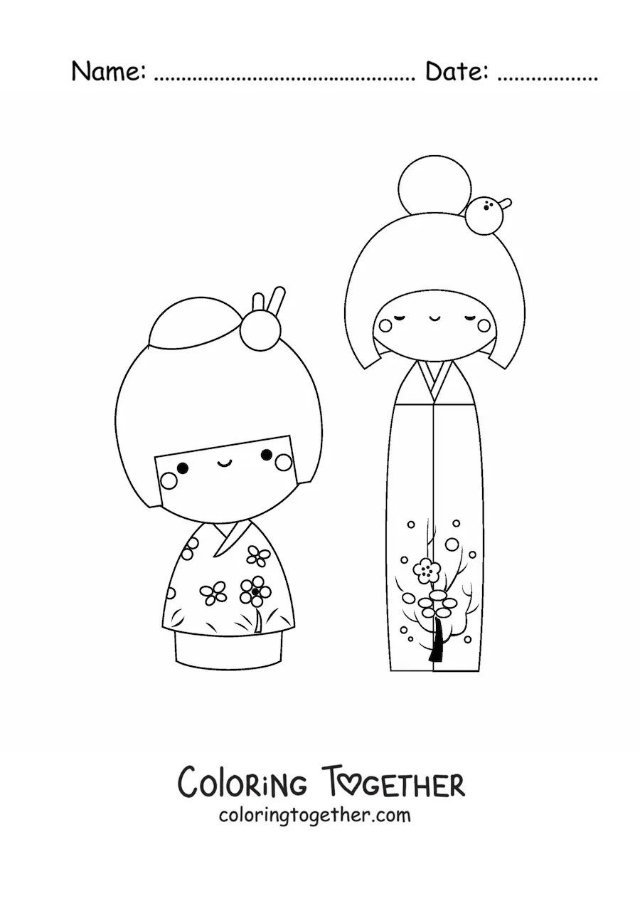 Coloring page of Japanese girls