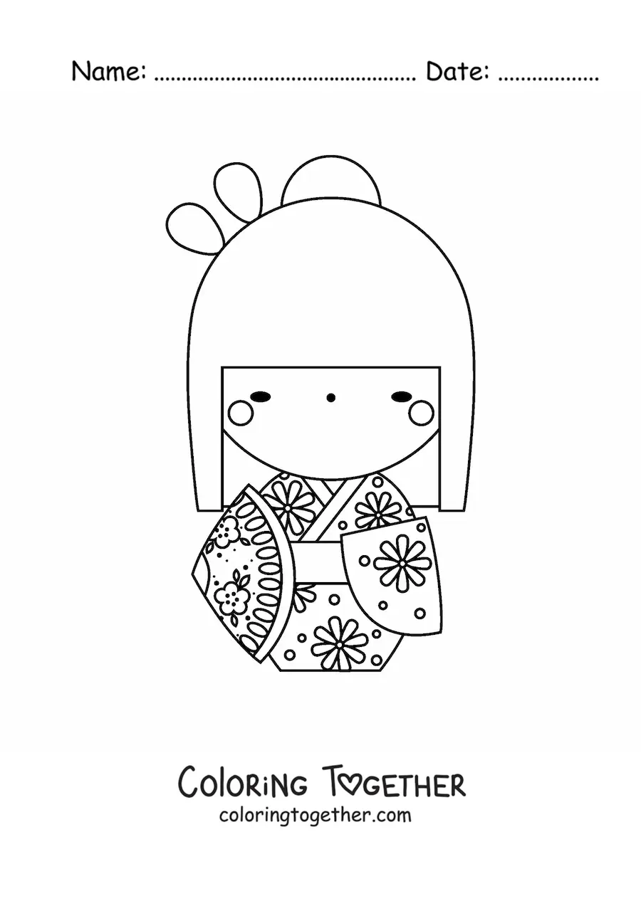 Coloring page of a Japanese girl in a traditional costume