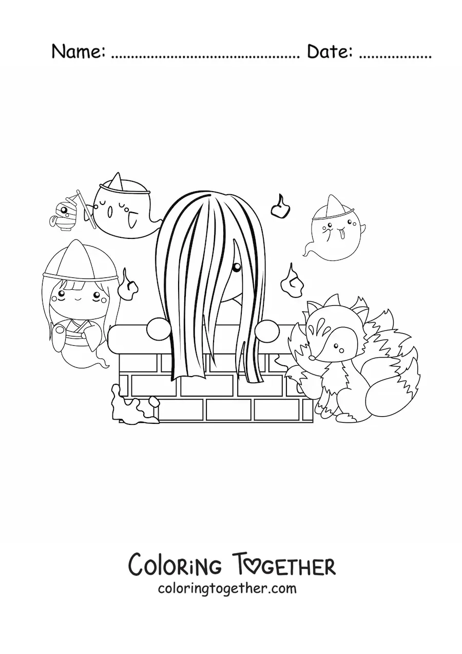Coloring page of ghosts of Japanese mythology