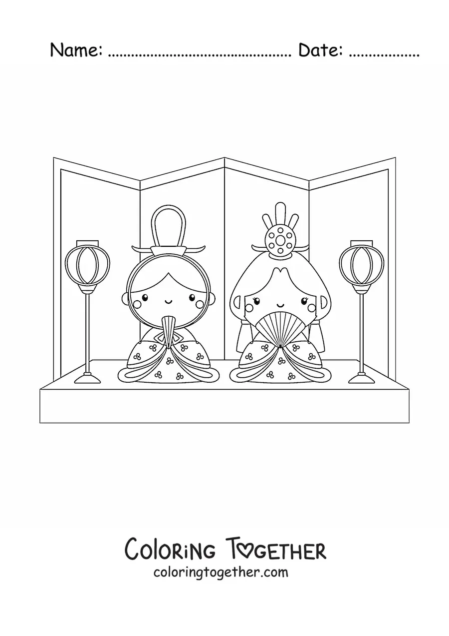 Coloring page of cartoon Japanese girls