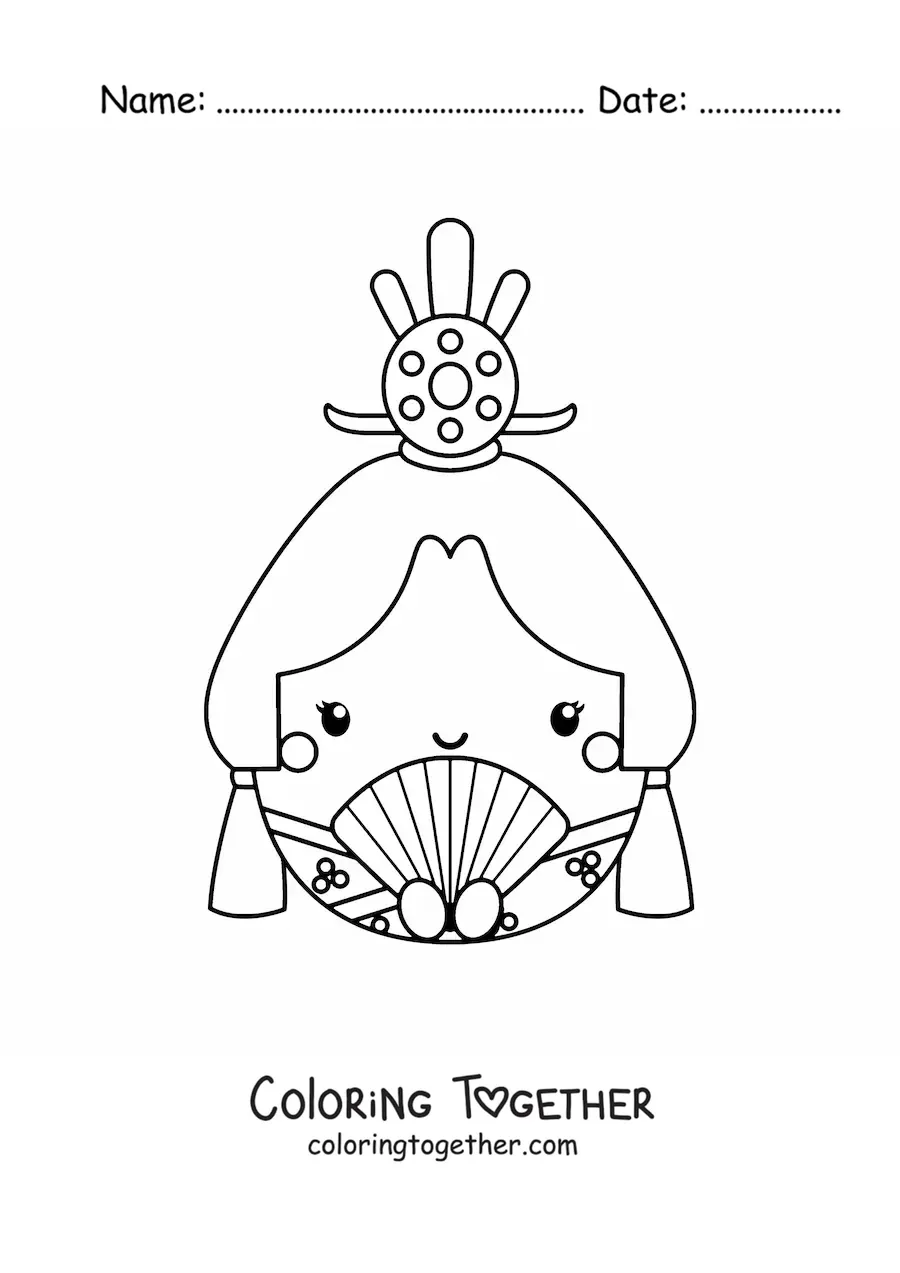 Coloring page of a cartoon Japanese doll