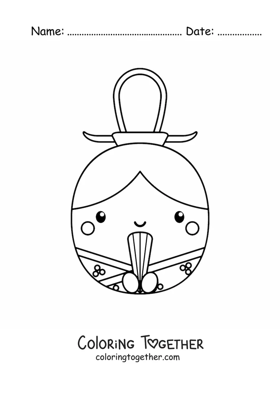 Coloring page of an easy Japanese doll