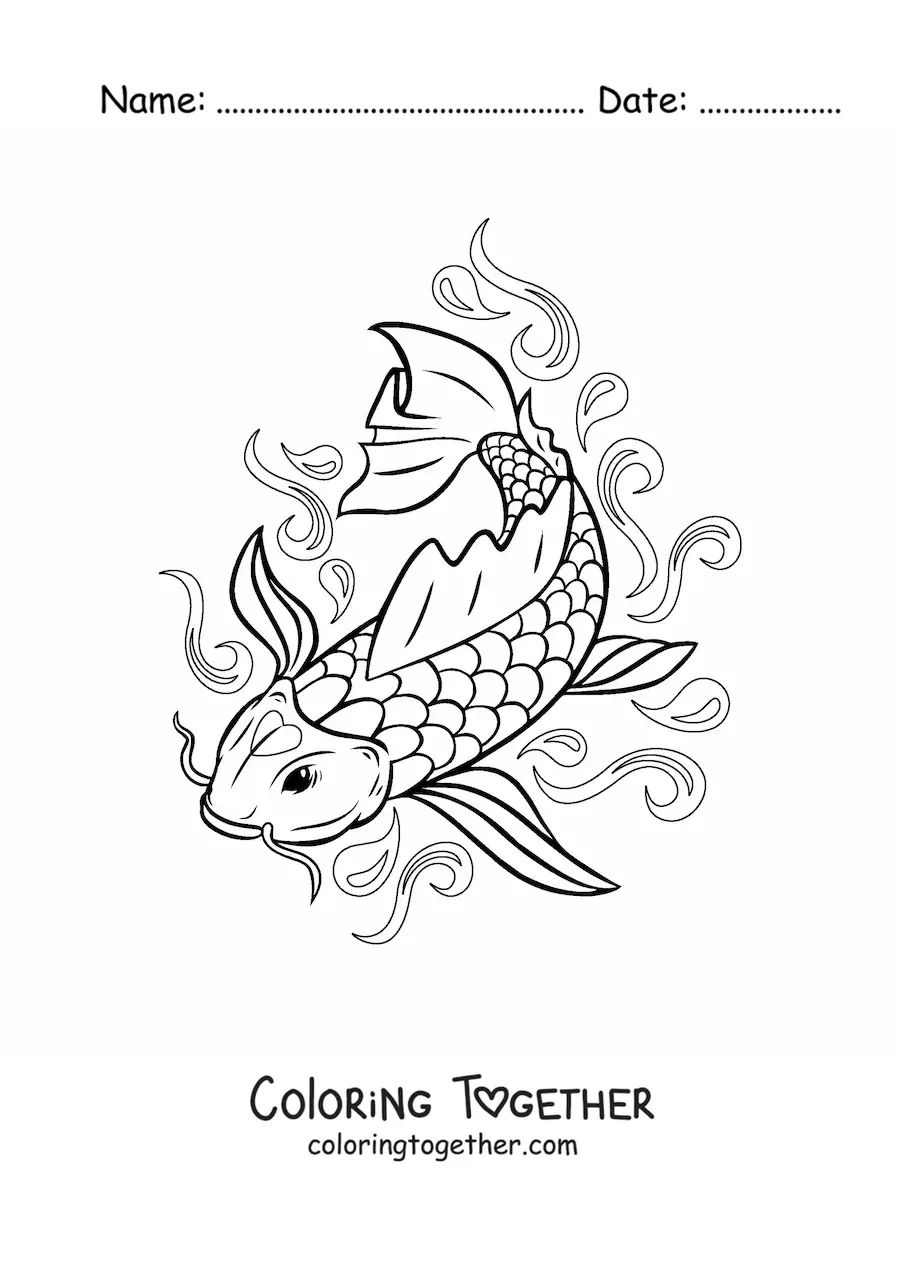 Coloring page of a koi fish