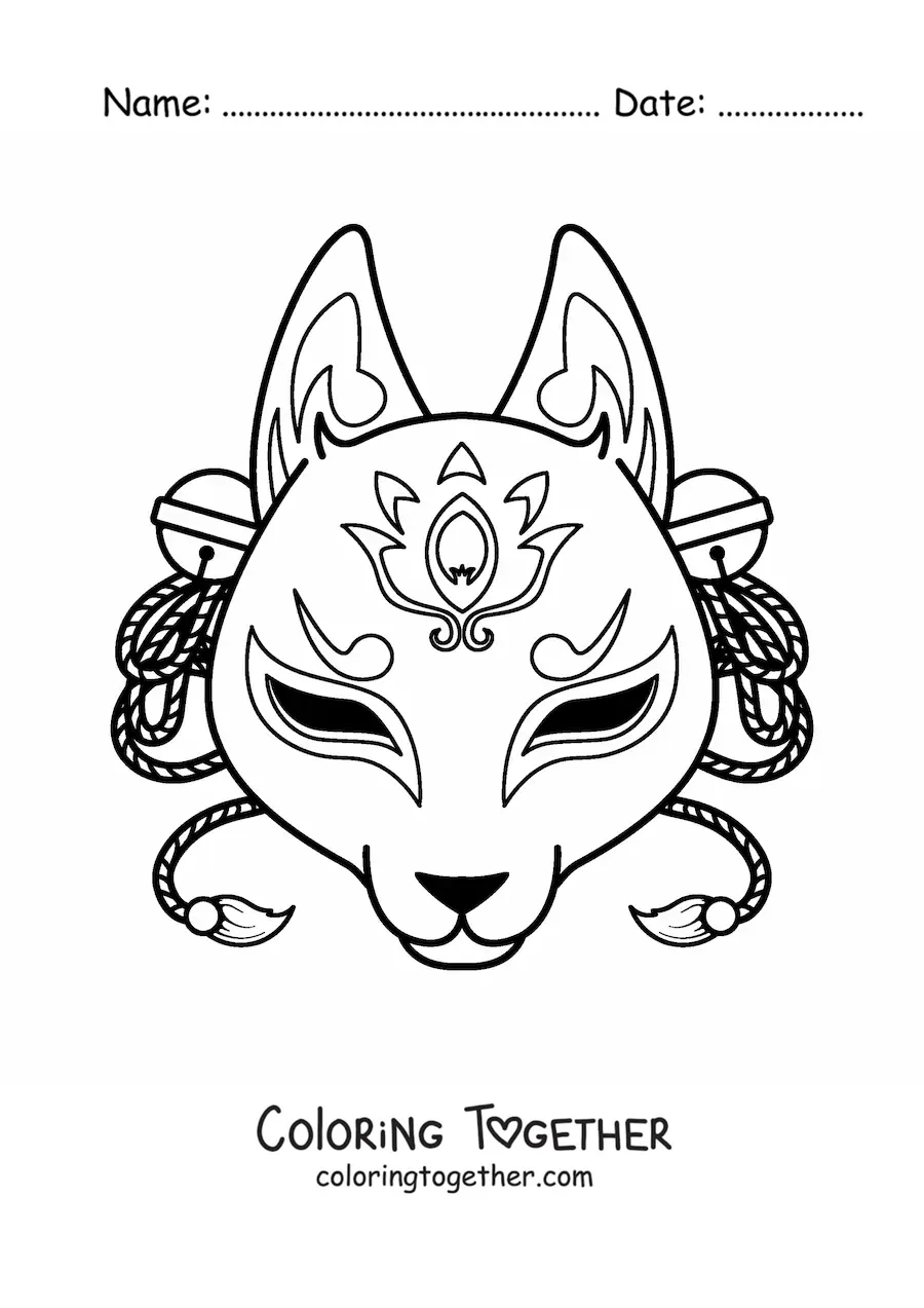 Coloring page of a kitsune mask