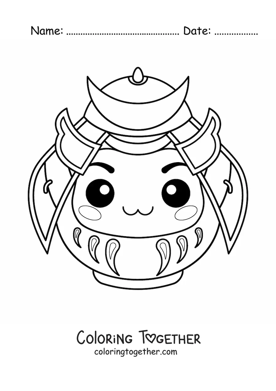Coloring page of a kawaii samurai