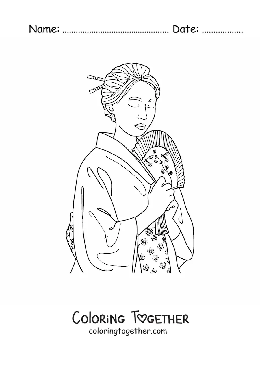 Coloring page of a Japanese woman