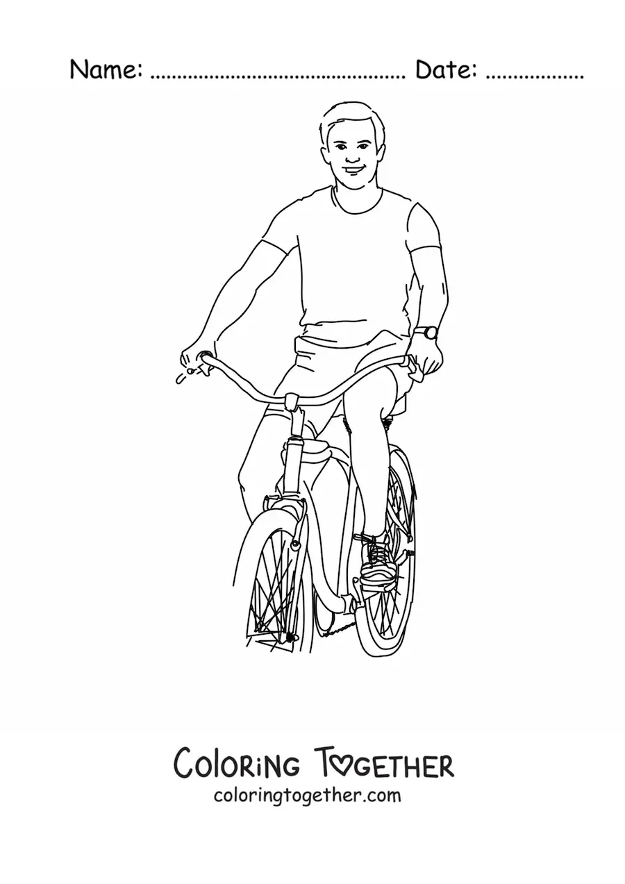 Coloring page of a man on a bicycle