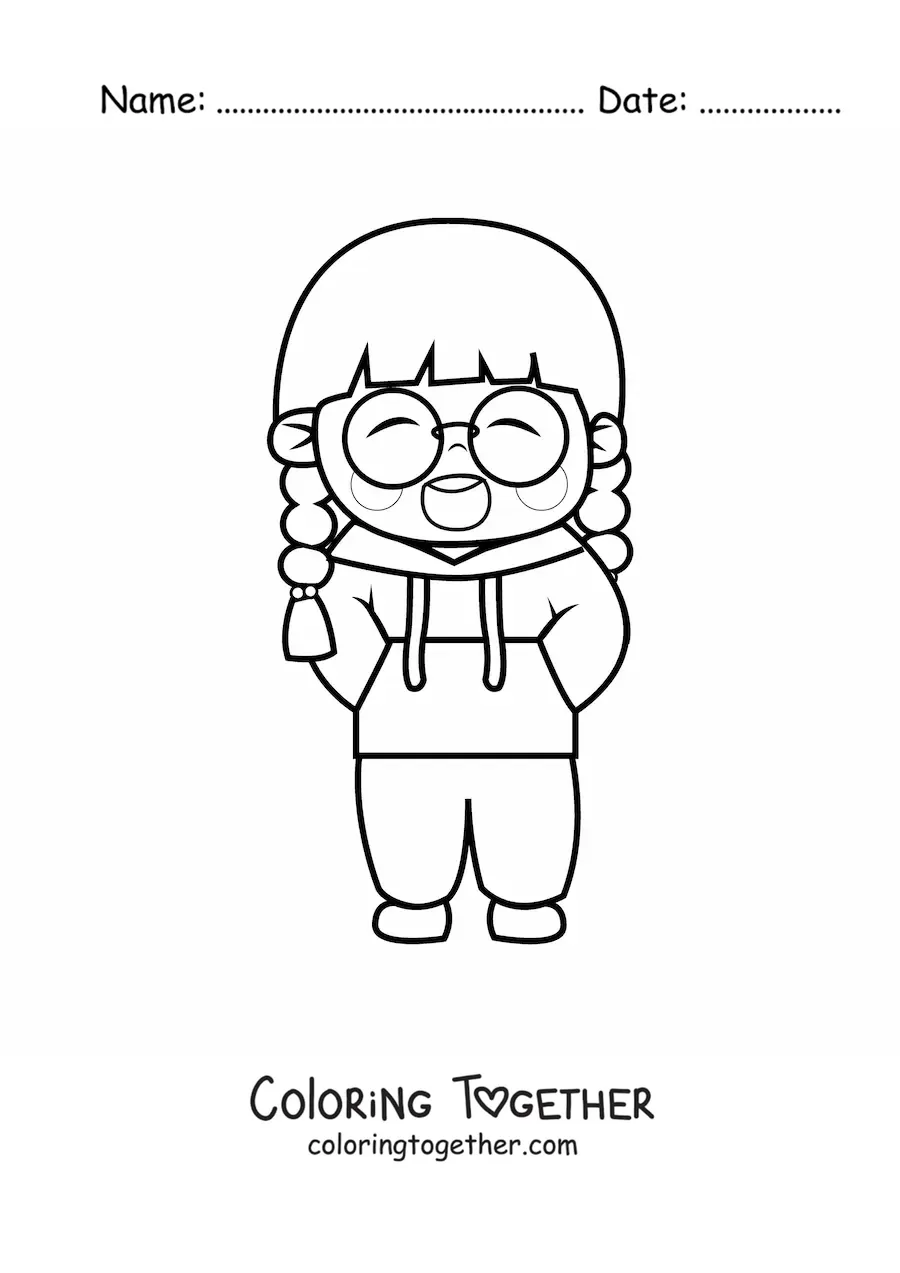Coloring page of a kawaii Japanese girl