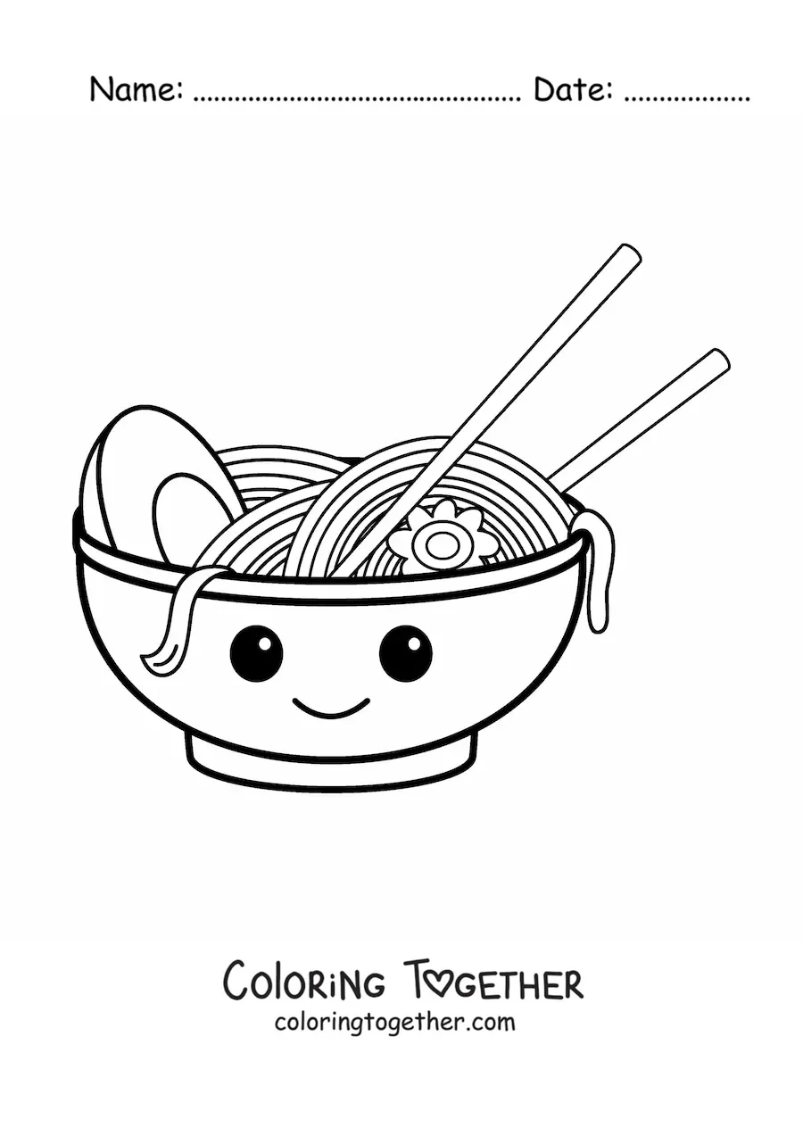 Coloring page of cartoon kawaii ramen