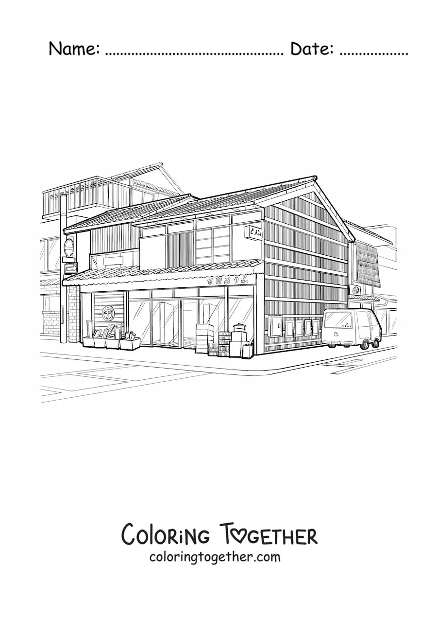 Coloring page of Japanese architecture