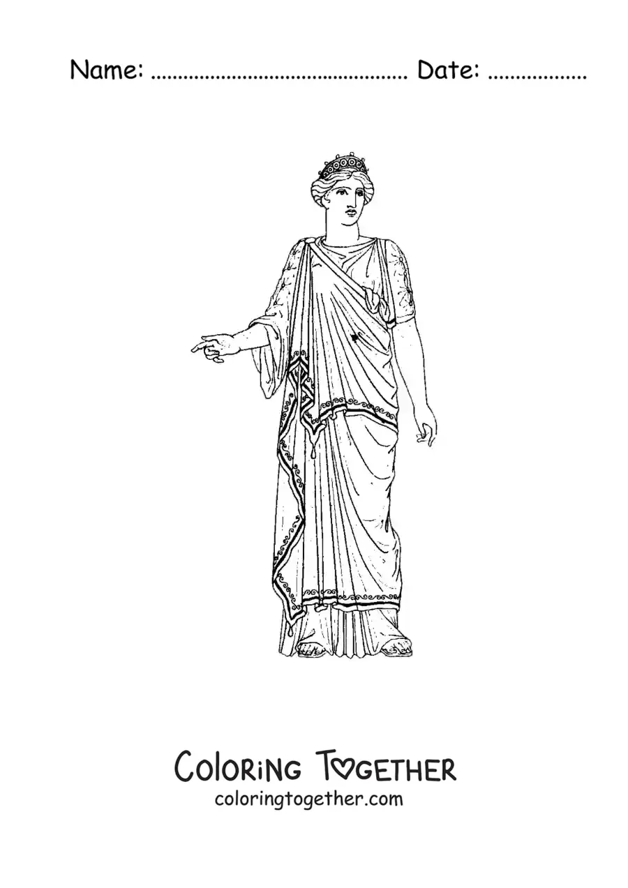 Coloring page of a woman of Ancient Greece in a dress
