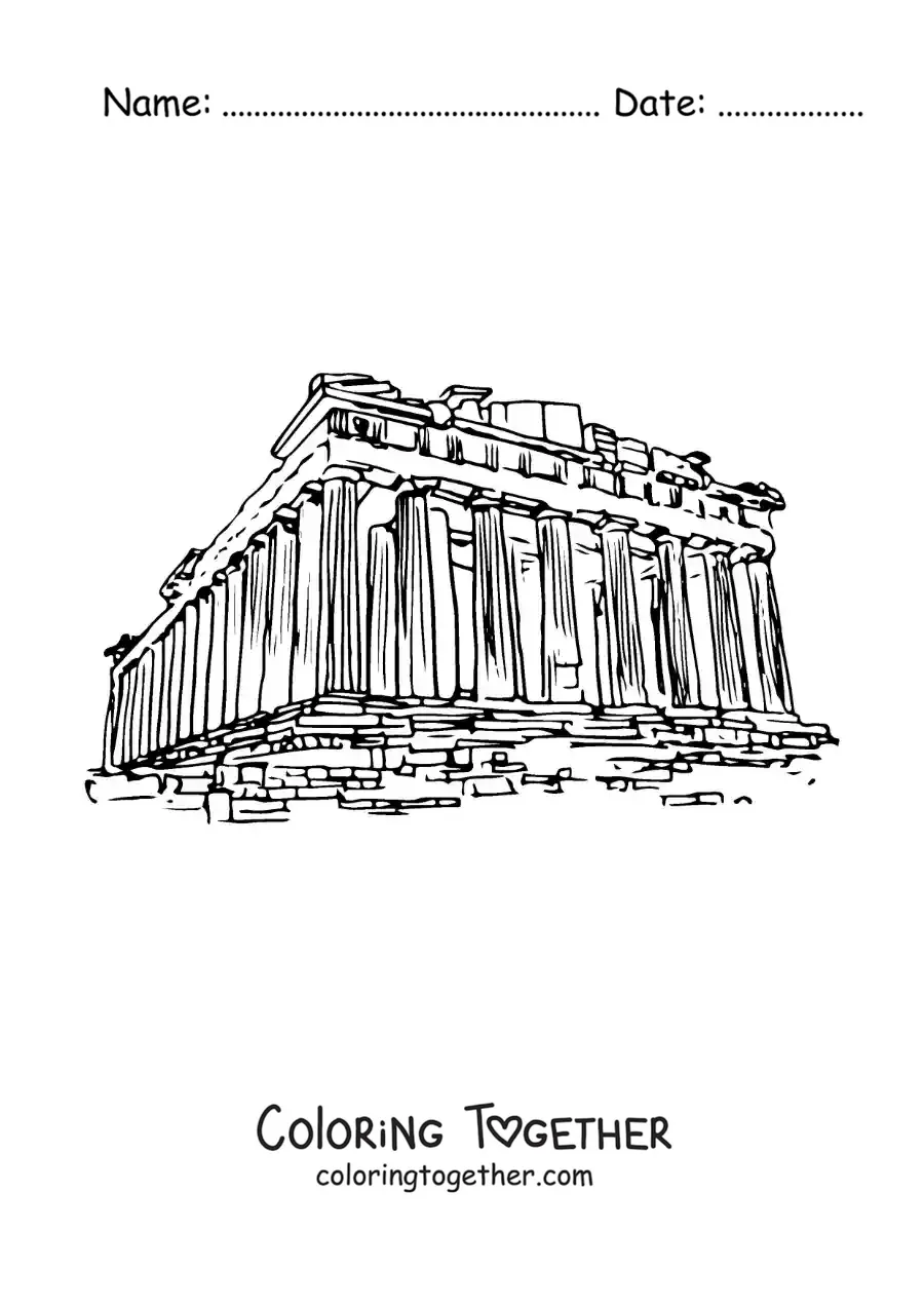 Coloring page of a realistic Greek Parthenon