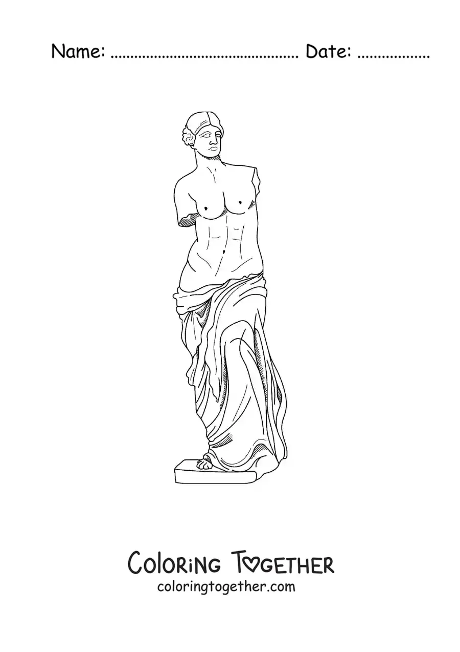 Coloring page of a Greek sculpture