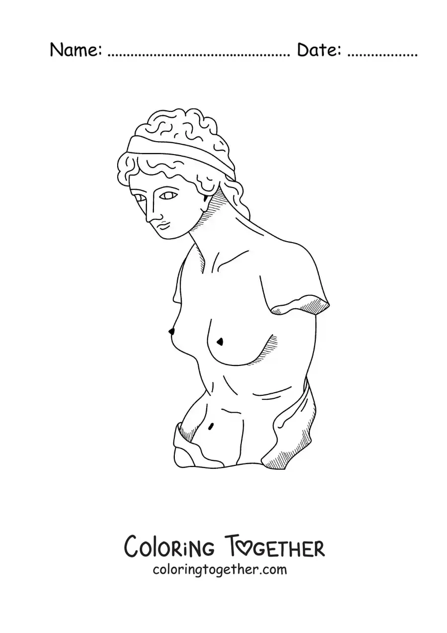 Coloring page of a sculpture of Ancient Greece