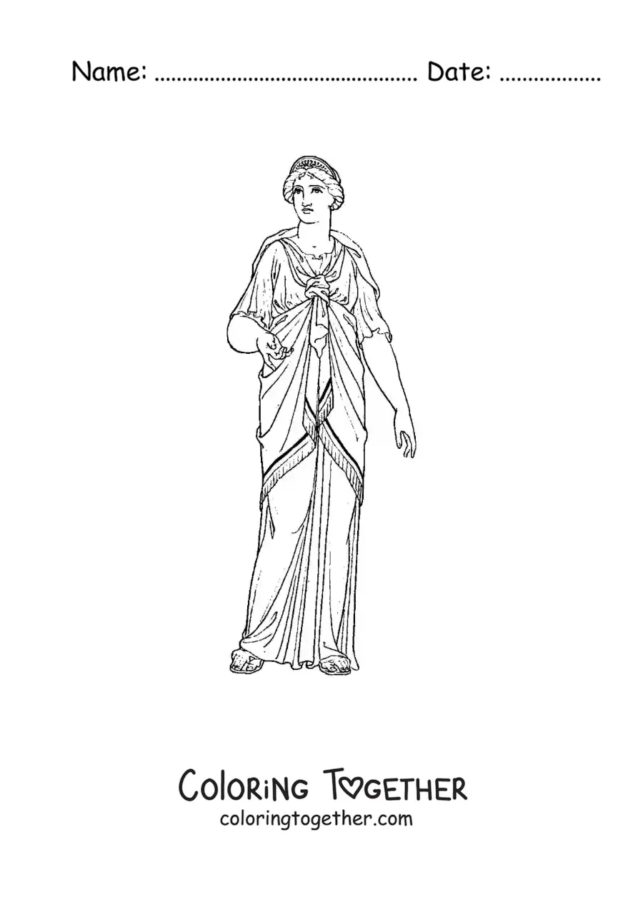 Coloring page of a Greek woman in a dress