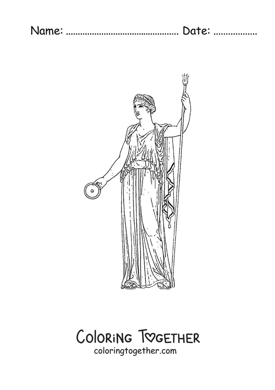 Coloring page of a Greek woman of the Ancient Age