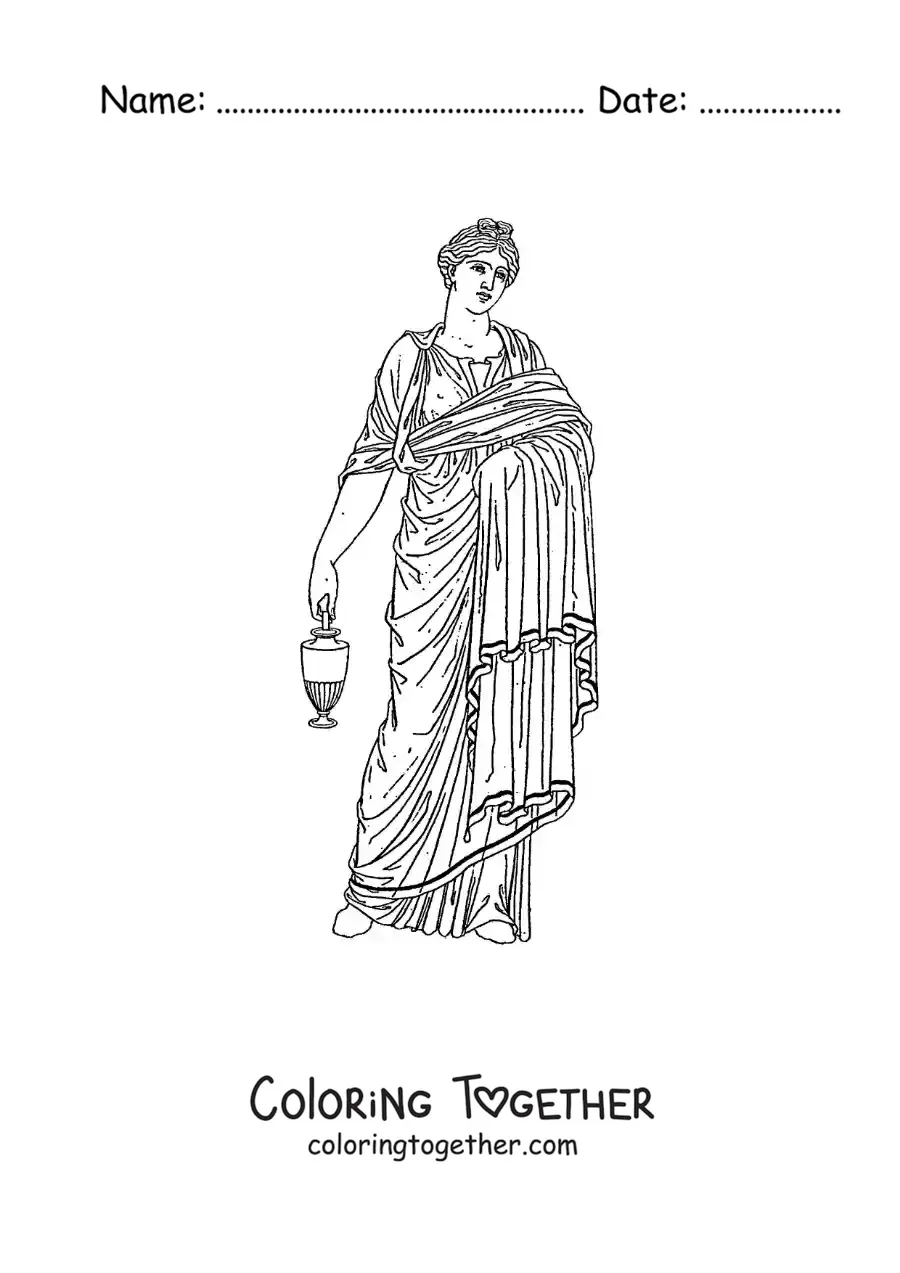 Coloring page of a woman of the Greek civilization