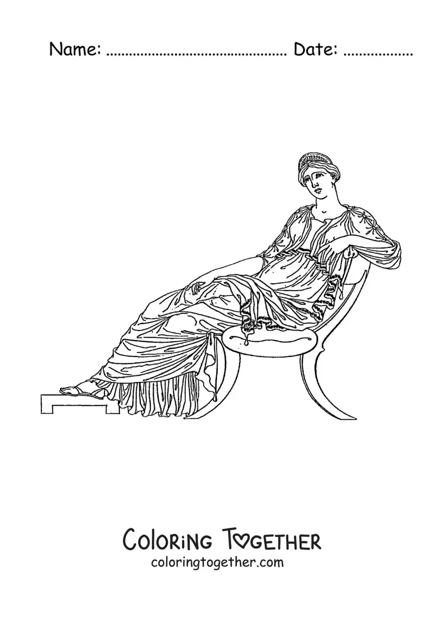 Coloring page of a woman of the Greek civilization sitting