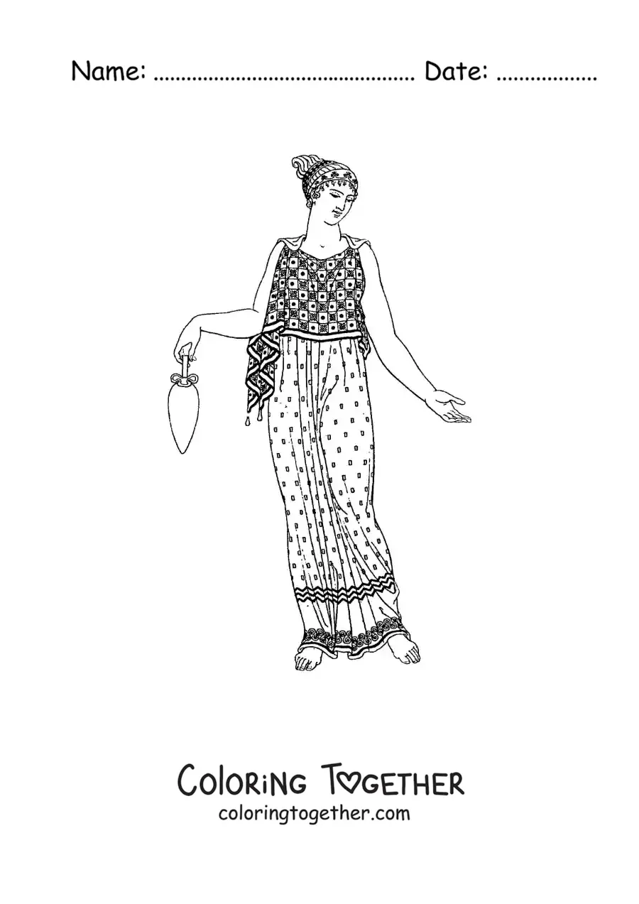 Coloring page of a woman with a pot from Ancient Greece