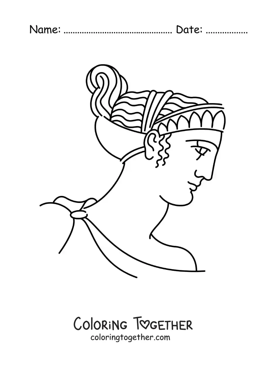 Coloring page of the face of a woman with a Greek hairstyle