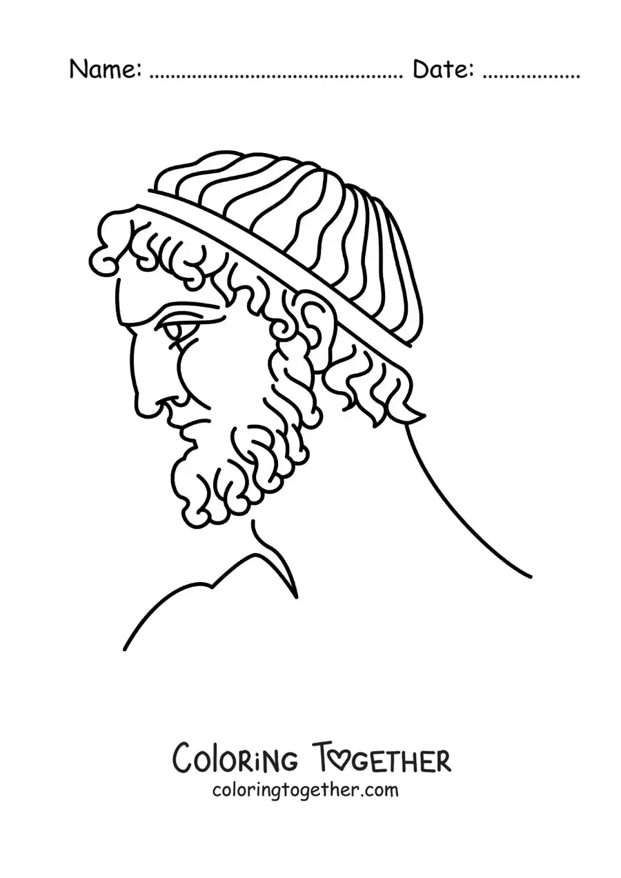 Coloring page of the face of a Greek man