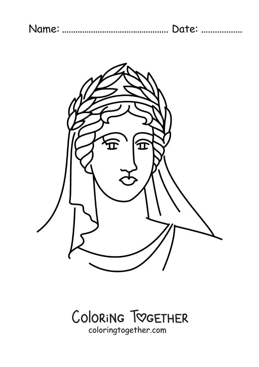 Coloring page of a Greek woman with a laurel wreath