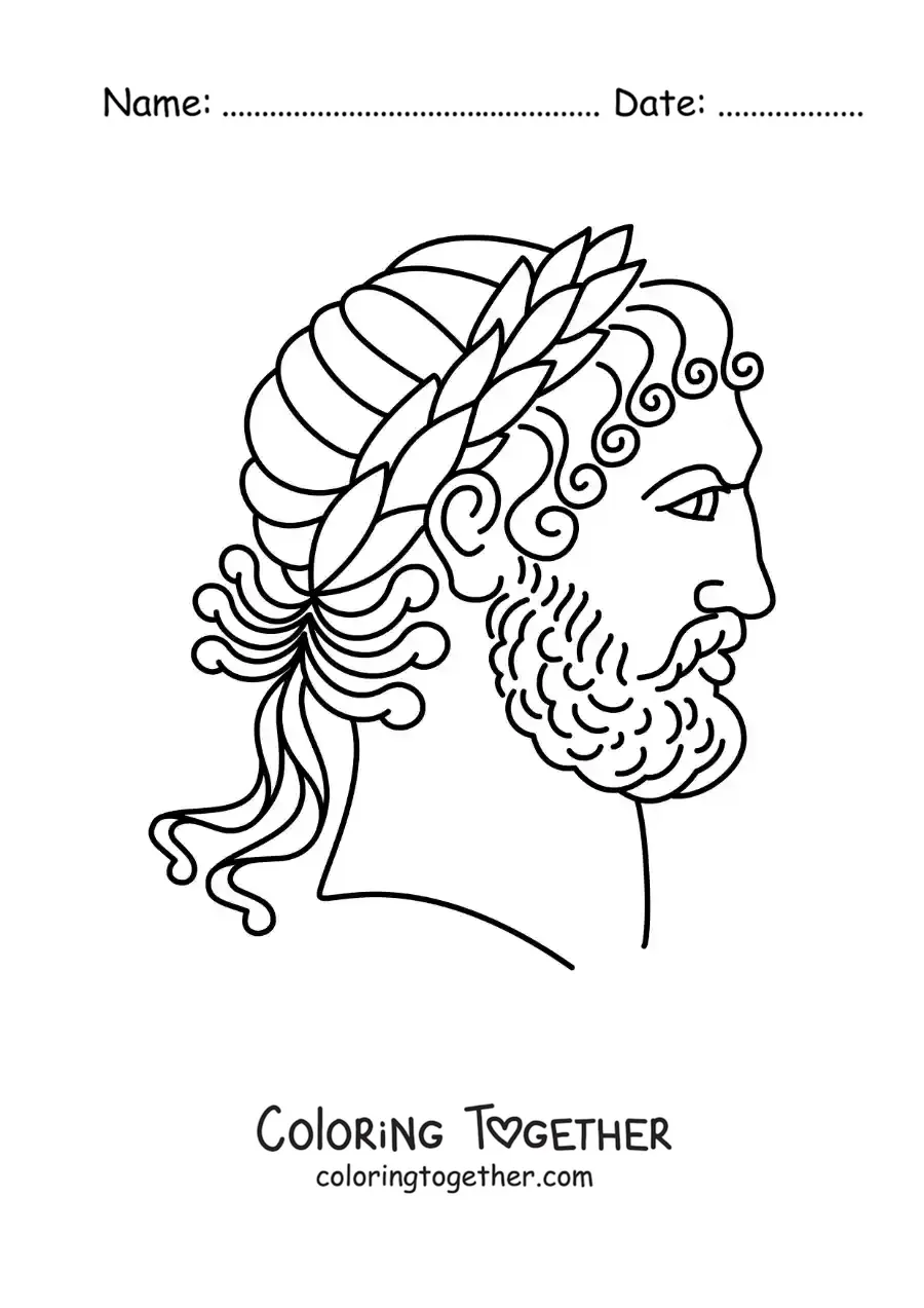Coloring page of a Greek woman with a laurel wreath